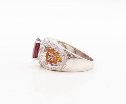 925 Sterling Silver Vintage Ring Oval Garnet Citrine & Topaz Inlay Sz 7  RG29455