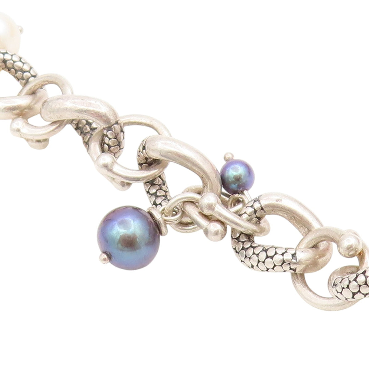 925 Sterling Silver Vintage Bracelet MICHAEL DAWKINS Pearl Dangle Link  BT11730