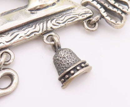 925 Sterling Silver Vintage Brooch Sewing Machine With Dangling Charms  BP11686