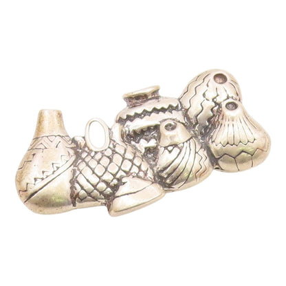 925 Sterling Silver  Vintage Shiny Etched Pottery Vases Brooch Pin  BP7898