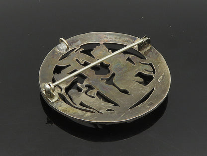 MIDDLE EAST 925 Silver  Vintage Egyptian Pharaoh Scene Brooch Pin  BP9324