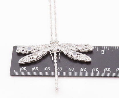 925 Sterling Silver Vintage Necklace Designer Cat's Eye & CZ Dragonfly  NE4521