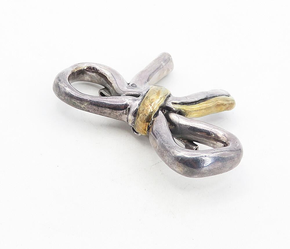BAT AMI ISRAEL 925 Silver  Vintage Two Tone Bow Tied Ribbon Brooch Pin  BP3193