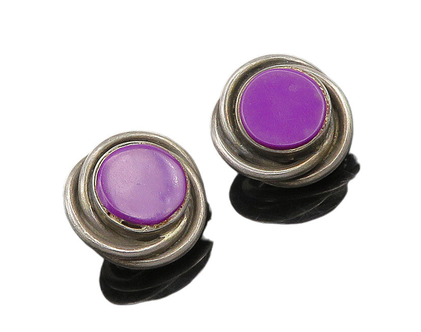 MEXICO 925 Silver  Vintage Sugilite Round Twist Non Pierce Earrings  EG9689