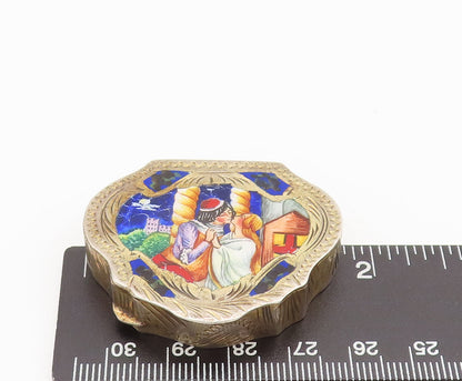 925 Sterling Silver Vintage Painted Royal Kissing Couple Swirl Pill Box  TR3618