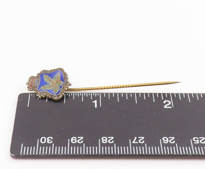 925 Sterling Silver  Vintage Enamel Royal Crown Floral Leaf Lapel Pin  TR3061