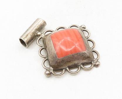 925 Sterling Silver Vintage Rhodochrosite Dark Tone Slide Pendant PT7089