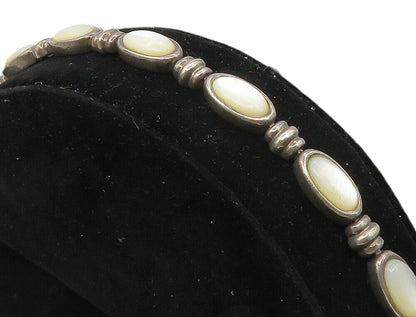 925 Sterling Silver  Vintage Mother Of Pearl Dark Tone Chain Bracelet  BT4257