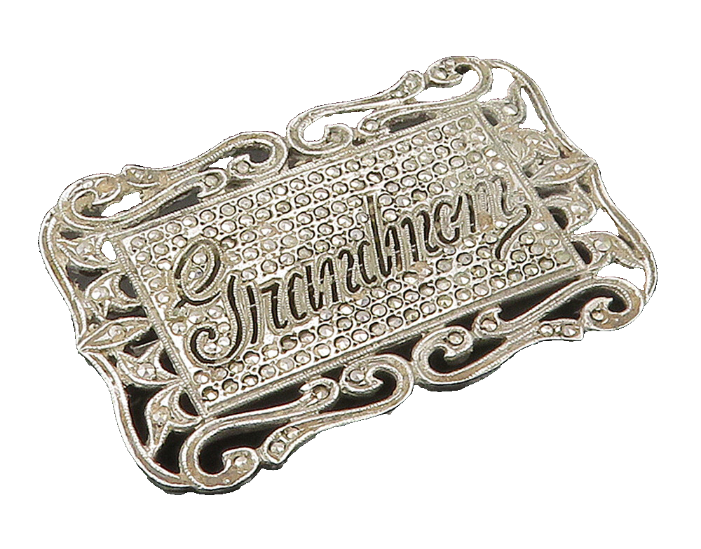 925 Sterling Silver  Vintage Sparkling Grandmom Swirl Brooch Pin  BP6272