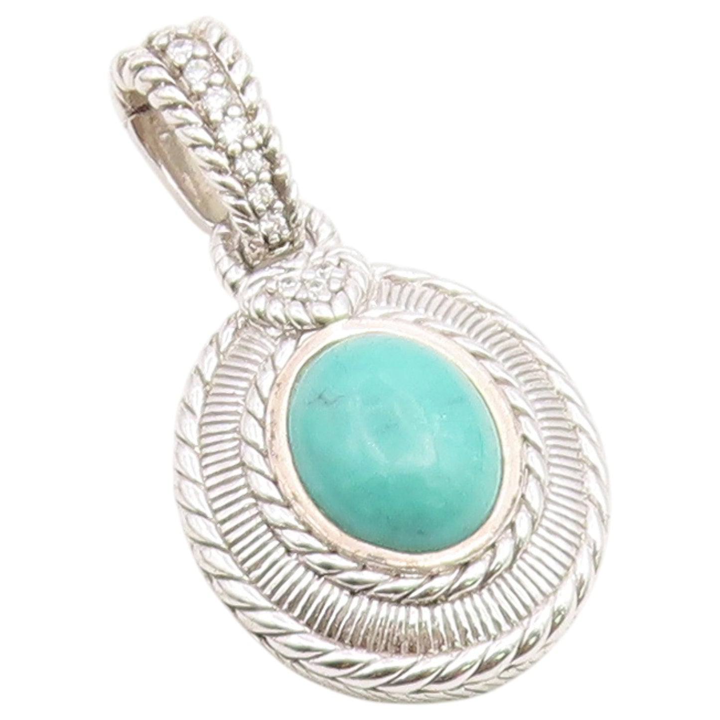 925 Sterling Silver Vintage Pendant JUDITH RIPKA Turquoise & CZ Charm  PT26488