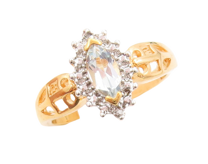 925 Sterling Silver Vintage Ring Gold Plated Marquise Cut CZ Inlay Sz 8  RG31564