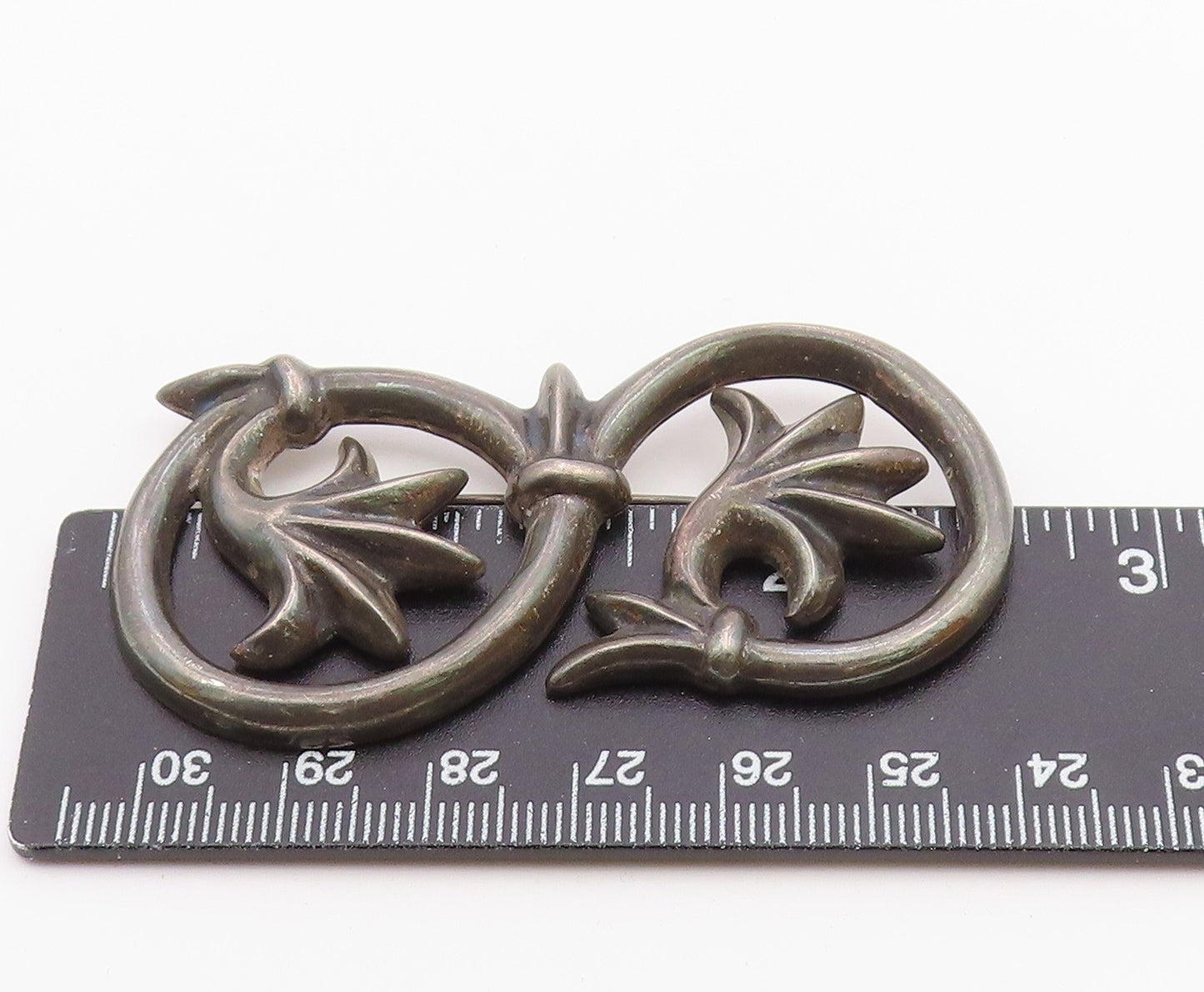 MMA 925 Silver  Vintage Dark Tone Floral Leaf Swirl Vine Brooch Pin  BP9335
