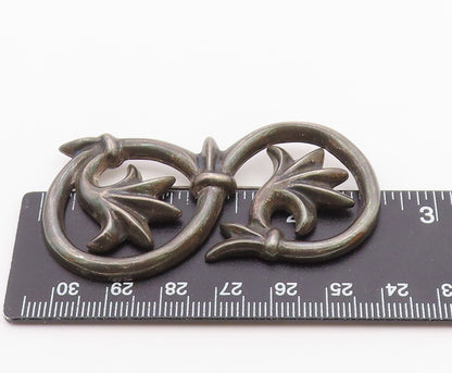 MMA 925 Silver  Vintage Dark Tone Floral Leaf Swirl Vine Brooch Pin  BP9335