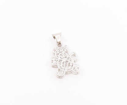 925 Sterling Silver  Etching Detail Wired Teddy Bear Drop Pendant  PT1394