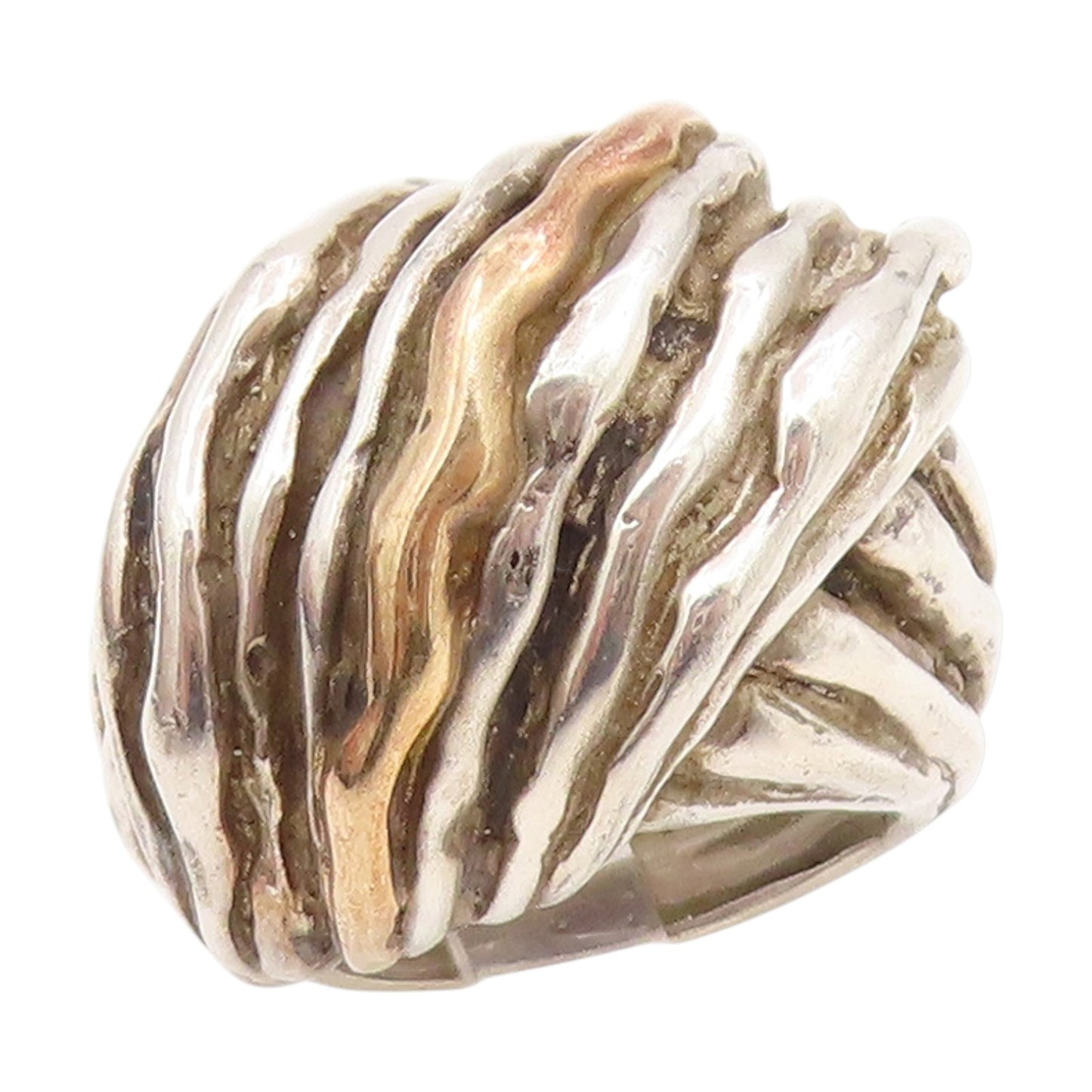 925 Sterling Silver Vintage Ring Modernist Ribbed Dome Band  Sz 6.5  RG34957