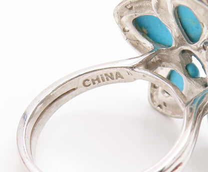 925 Sterling Silver Vintage Ring Real Diamonds & Topaz Floral Petal Sz 7 RG35237