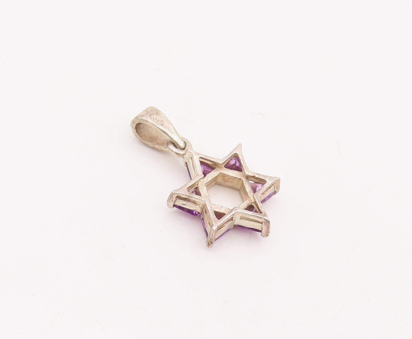 925 Sterling Silver Vintage Pendant Cutout Triangle Amethyst Star  PT23390
