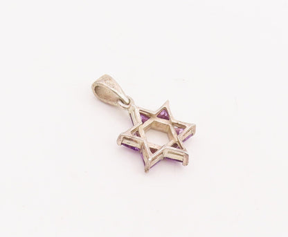 925 Sterling Silver Vintage Pendant Cutout Triangle Amethyst Star  PT23390