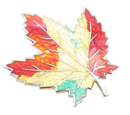 925 Sterling Silver  Vintage Enamel Coated Autumn Leaf Brooch Pin  BP4207