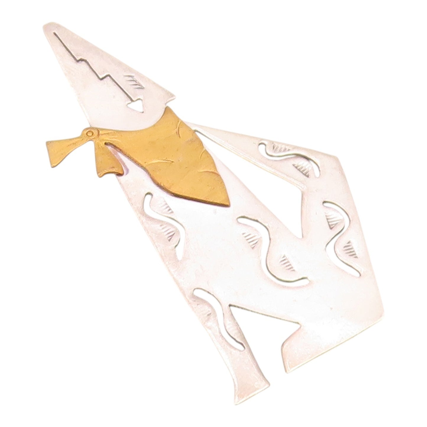 SOUTHWESTERN 925 Sterling Silver Vintage Two Tone Howling Wolf Brooch Pin BP8309