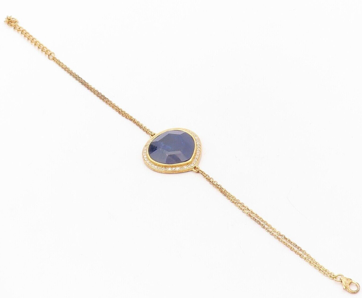 925 Sterling Silver Vintage Bracelet Gold Plated Gemstone & Diamonds BT10724