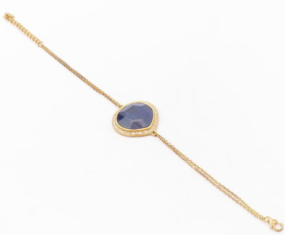 925 Sterling Silver Vintage Bracelet Gold Plated Gemstone & Diamonds BT10724