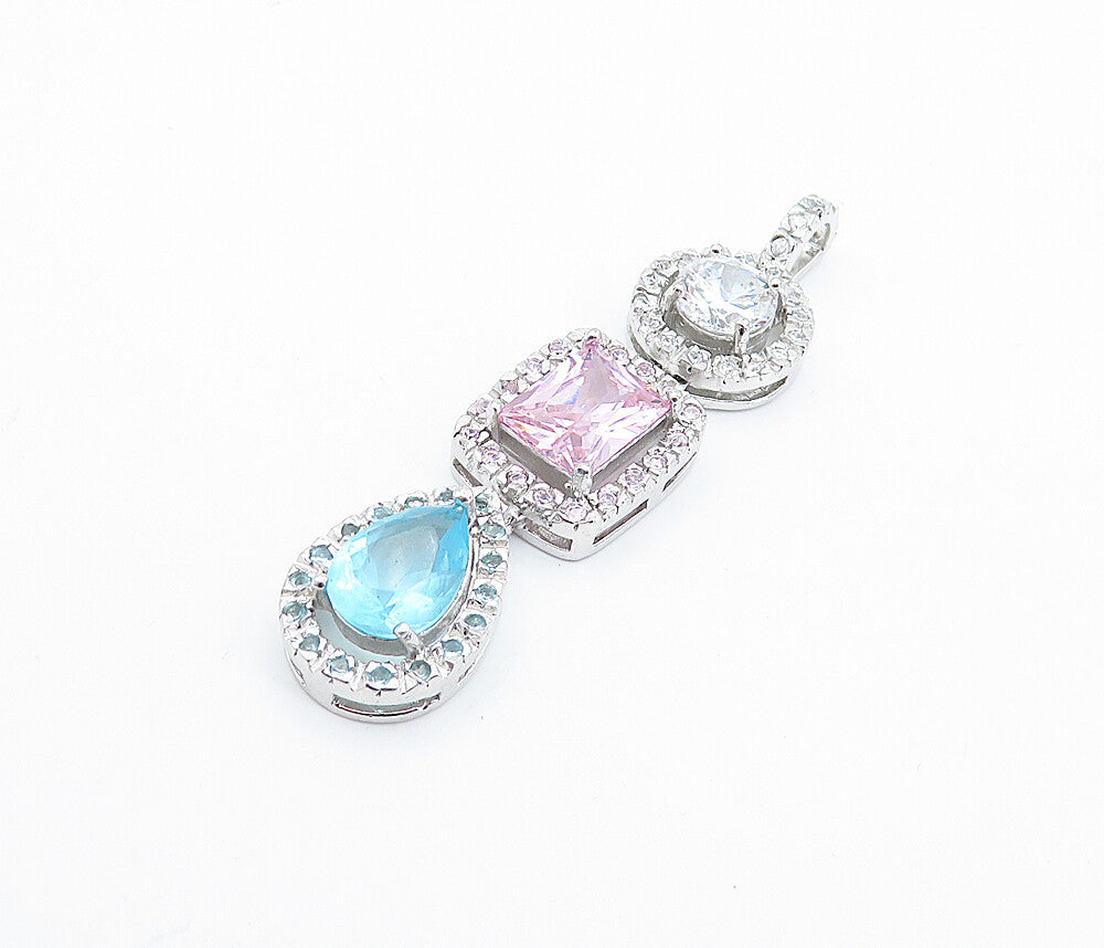 925 Sterling Silver  Sparkling Cubic Zirconia & Topaz Linked Pendant  PT4322