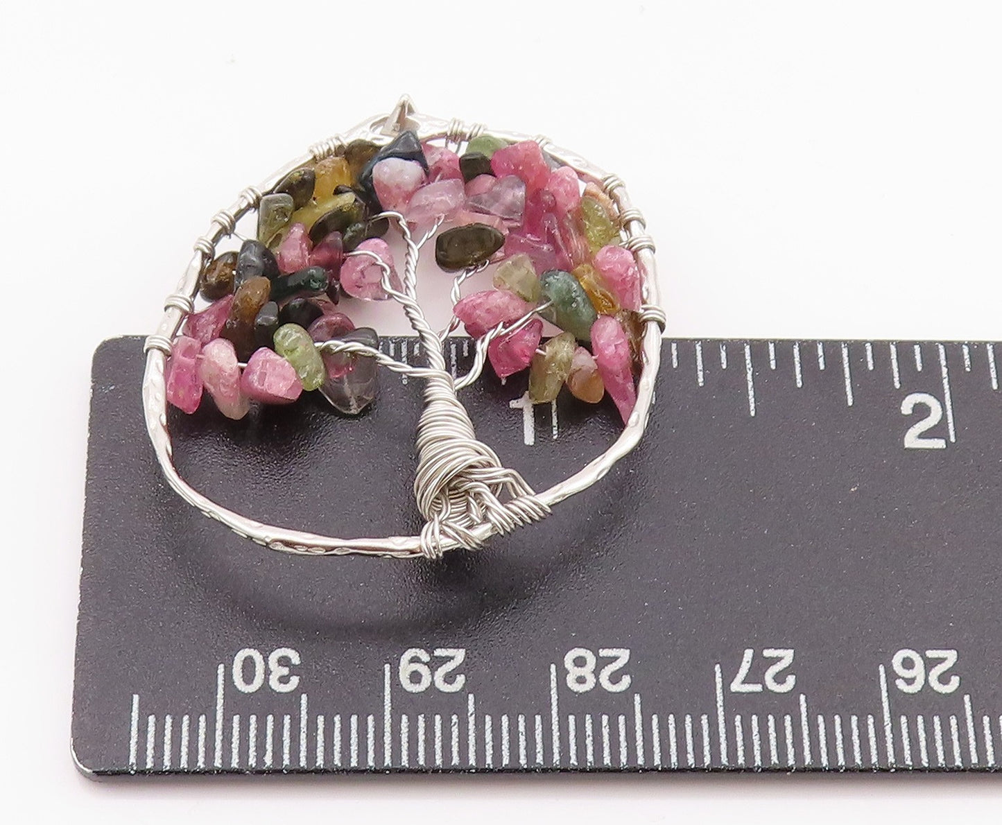 925 Sterling Silver Vintage Pendant Designer Wired Gemstone Tree Of Life PT24261