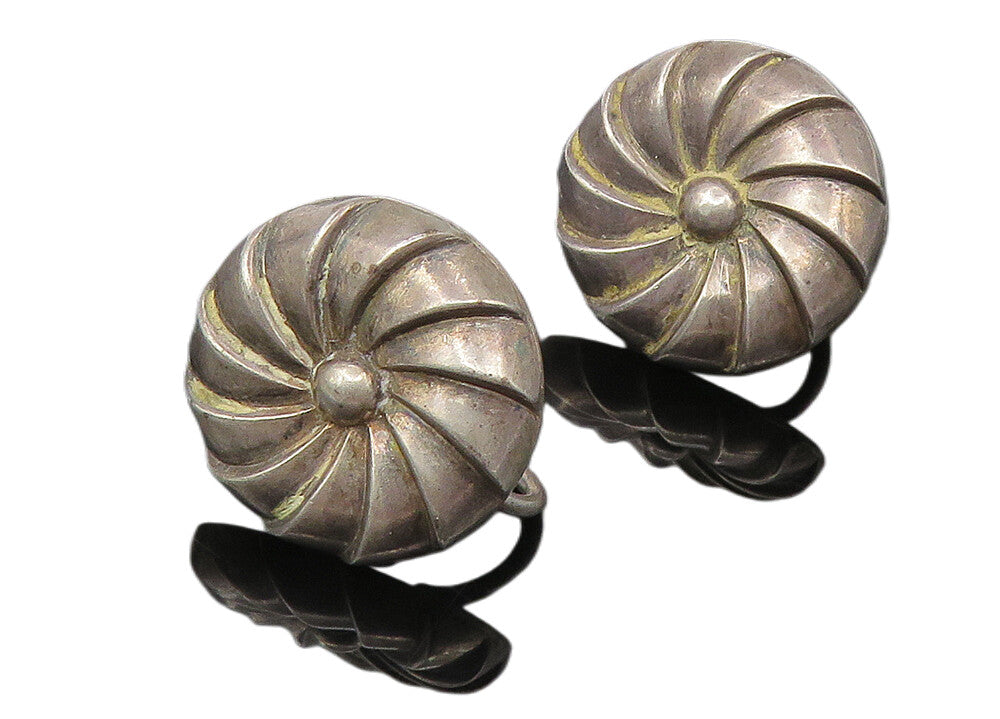 925 Sterling Silver  Vintage Dark Tone Floral Round Non Pierce Earrings EG5801