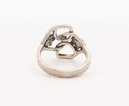 925 Sterling Silver Vintage Ring Solid Cutout Floral Design   Sz 6.5  RG29098