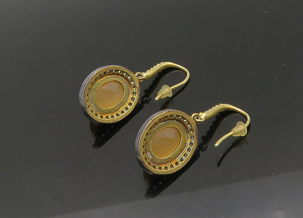 925 Silver  Vintage Faceted Carnelian & Cubic Zirconia Drop Earrings  EG10851
