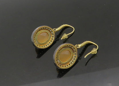 925 Silver  Vintage Faceted Carnelian & Cubic Zirconia Drop Earrings  EG10851
