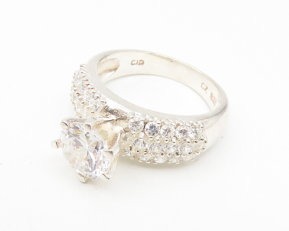 925 Sterling Silver  Cubic Zirconia Solitaire With Accents Ring Sz 6  RG10868