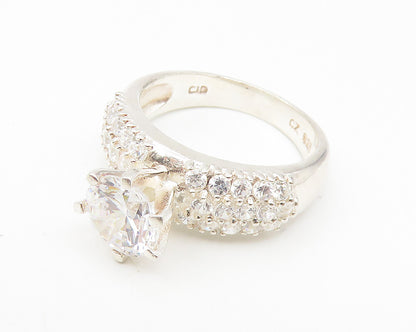 925 Sterling Silver  Cubic Zirconia Solitaire With Accents Ring Sz 6  RG10868