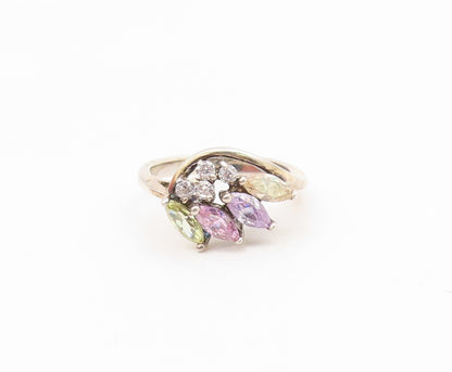 925 Sterling Silver Vintage Ring Marquise Cut Gemstone & CZ Band  Sz 6  RG35128