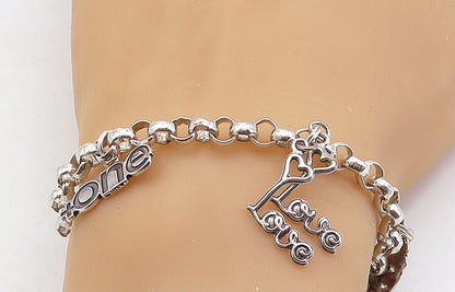 925 Sterling Silver  Assorted Stamped Charms Round Link Chain Bracelet  BT2173