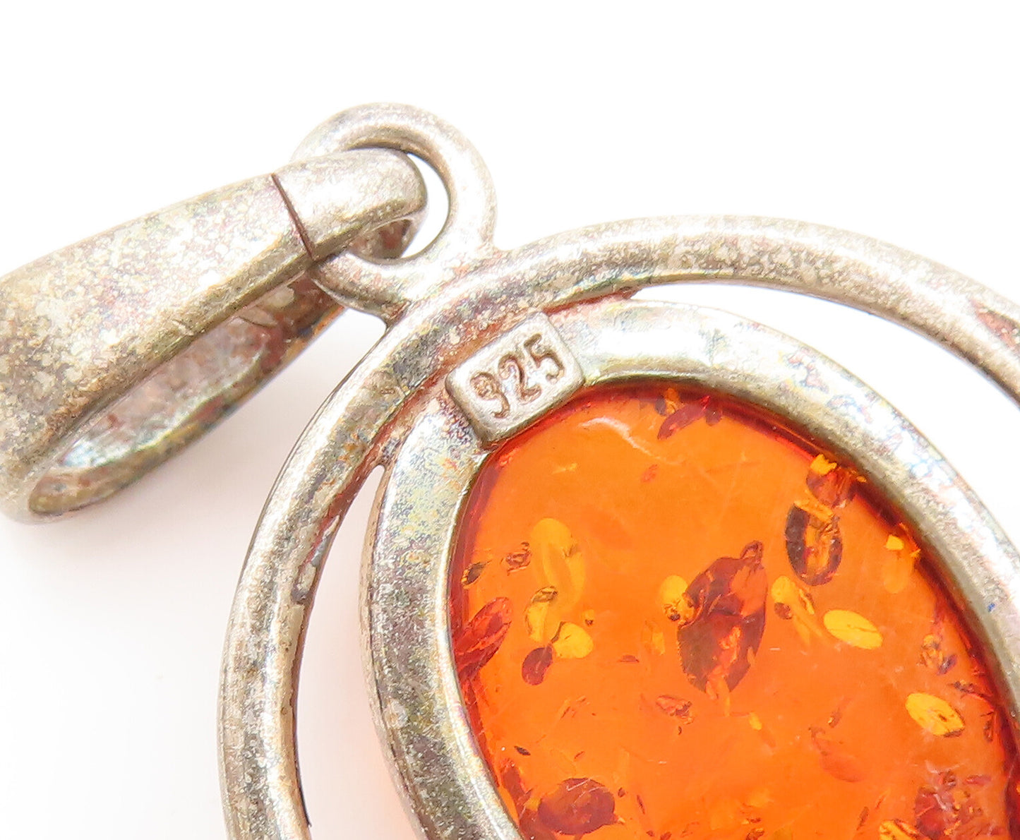 925 Sterling Silver  Vintage Cutout Double Shade Amber Drop Pendant  PT22414