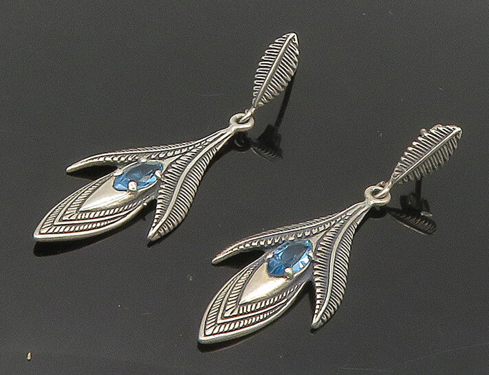 CAROLYN POLLACK 925 Silver  Vintage Blue Topaz Floral Dangle Earrings  EG9128