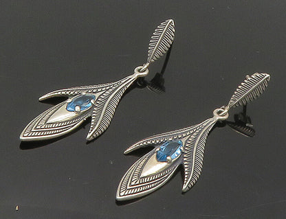 CAROLYN POLLACK 925 Silver  Vintage Blue Topaz Floral Dangle Earrings  EG9128