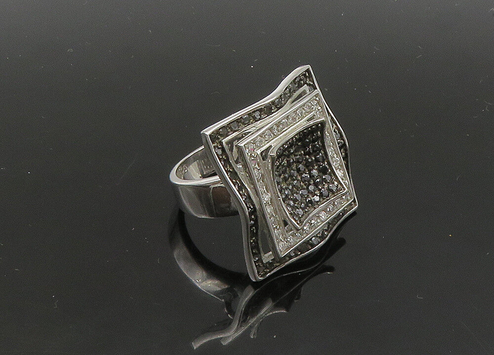925 Silver  Vintage Cubic Zirconia & Black Spinel Cocktail Ring Sz 9  RG22746