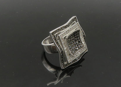 925 Silver  Vintage Cubic Zirconia & Black Spinel Cocktail Ring Sz 9  RG22746
