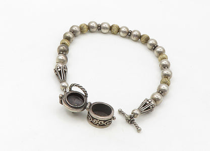 925 Sterling Silver  Vintage Two Tone Locket Beaded Chain Bracelet  BT8532