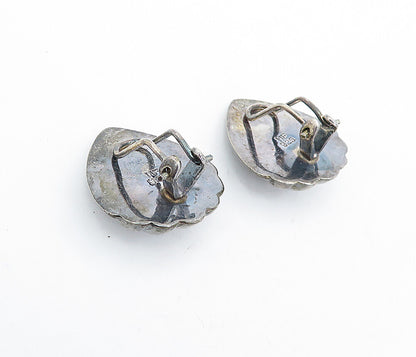 925 Sterling Silver Vintage Oxidized Scalloped Non Pierce Earrings EG2411