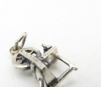 925 Sterling Silver  Vintage Old Fashioned Spinning Wheel Drop Pendant  PT6853