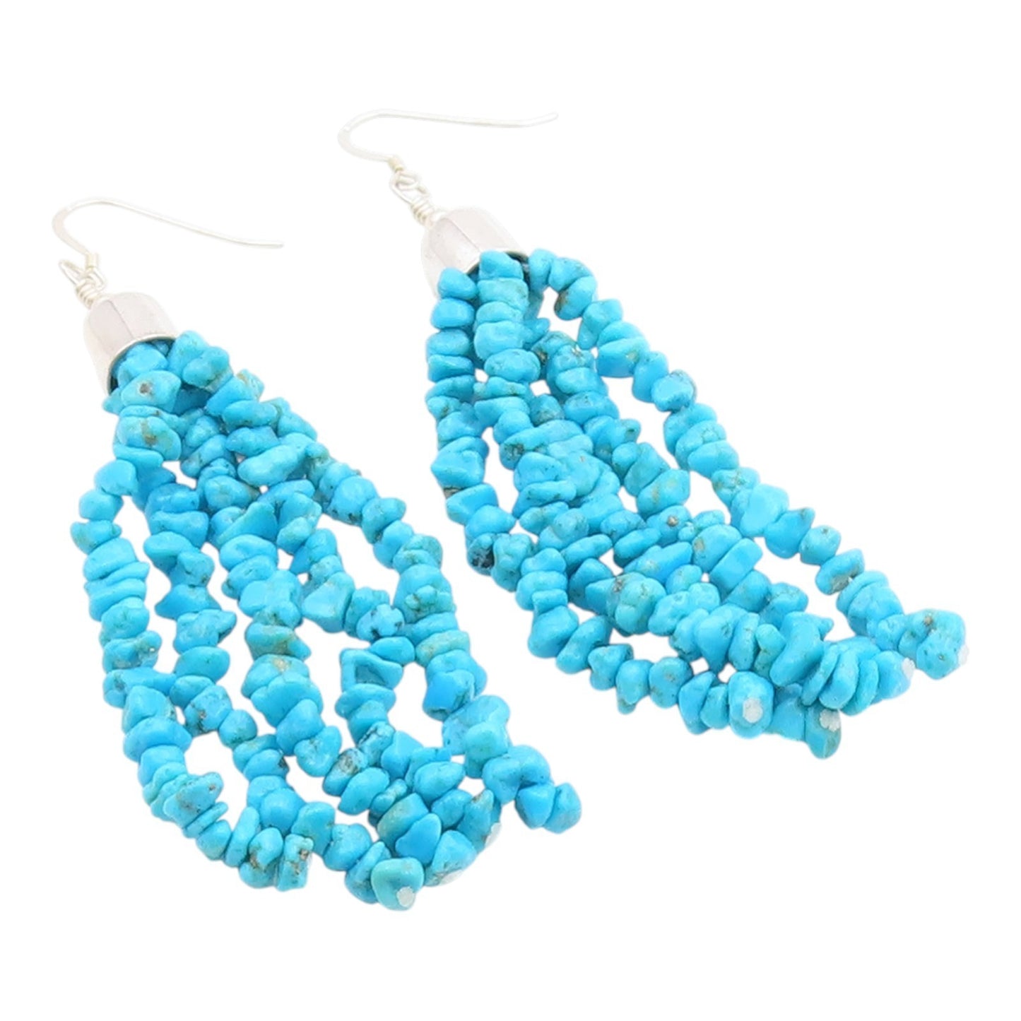 925 Sterling Silver Vintage Earrings Modernist Beaded Turquoise Dangle  EG14284