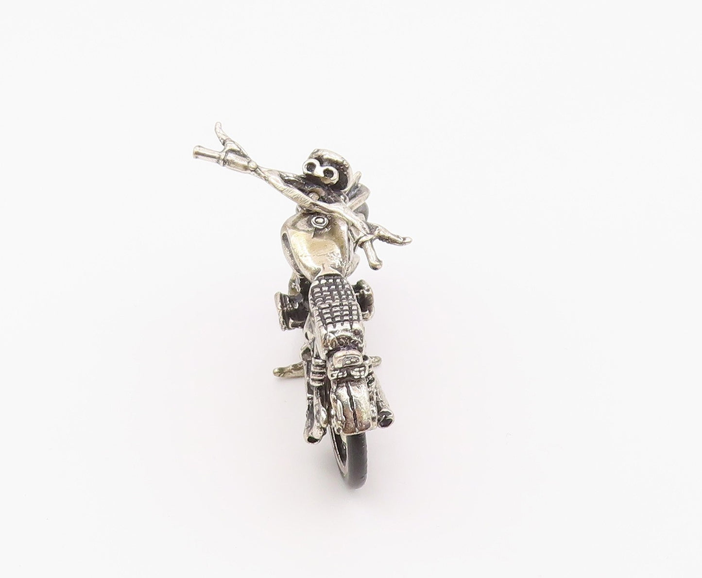925 Sterling Silver  Vintage Dark Tone Rubber Wheel Motorcycle Trinket  TR2748