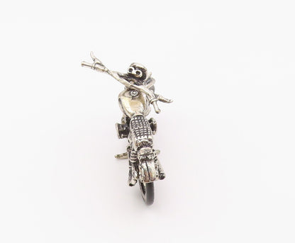 925 Sterling Silver  Vintage Dark Tone Rubber Wheel Motorcycle Trinket  TR2748