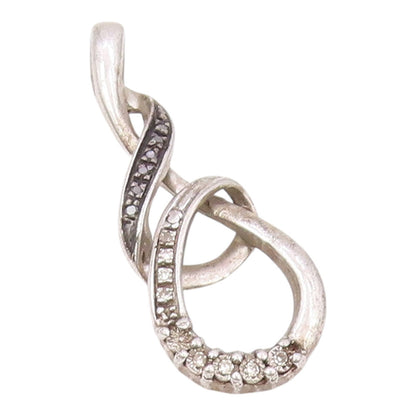 925 Sterling Silver  Vintage Genuine Diamonds Swirl Loop Pendant  PT15549