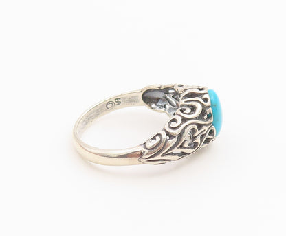 925 Sterling Silver Vintage Ring Cabochon Turquoise Openwork Band  Sz 7  RG36675