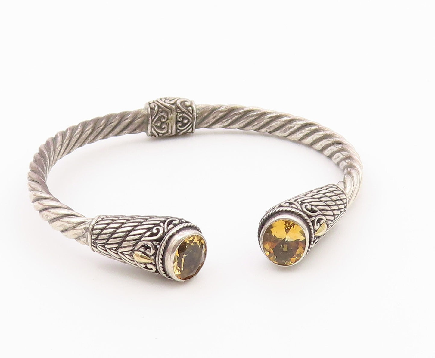 925 Sterling Silver & 18K GOLD  Vintage Citrine Twist Cuff Bracelet  BT8618